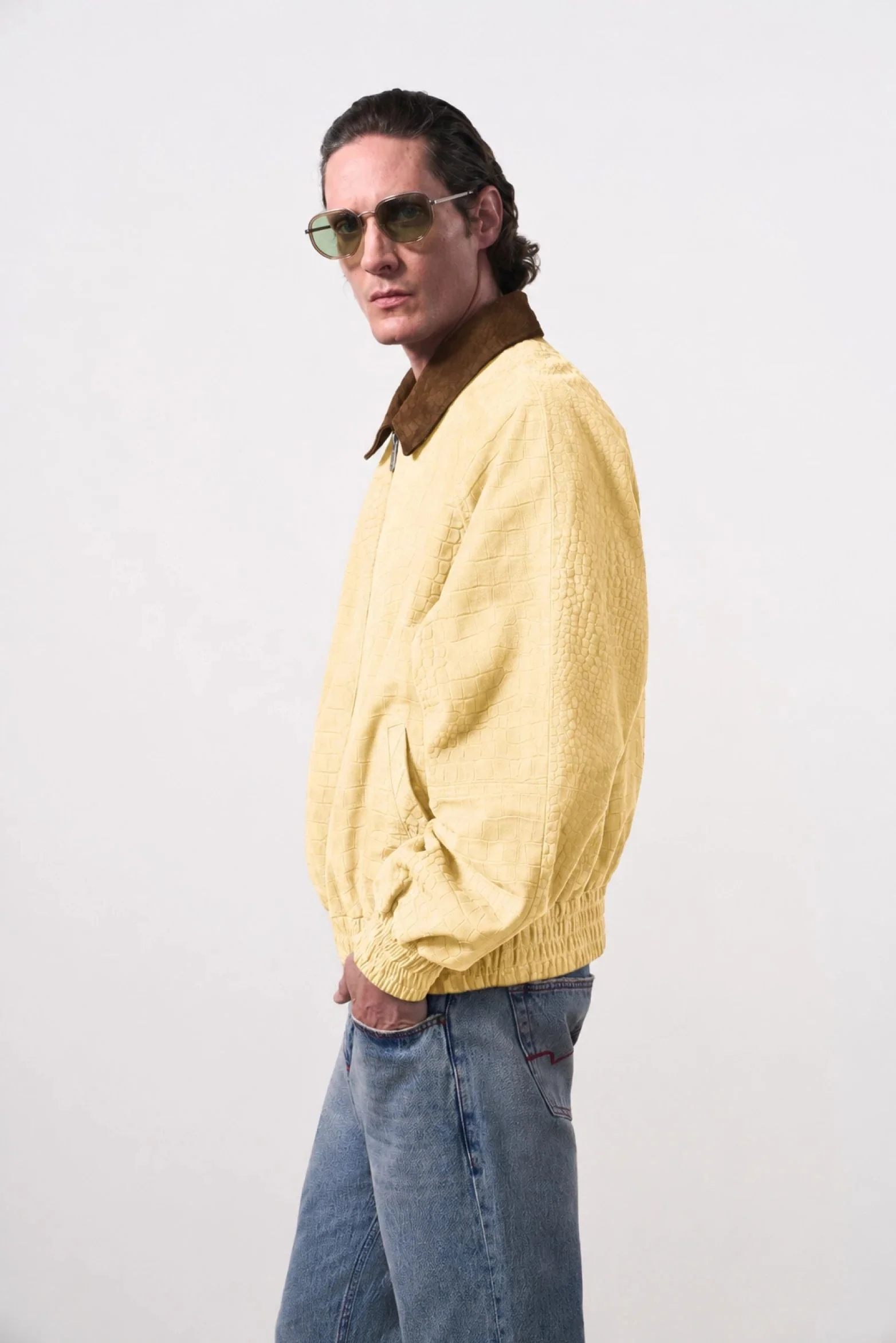 Men's Croco Suede Bomber Jacket - Image 4