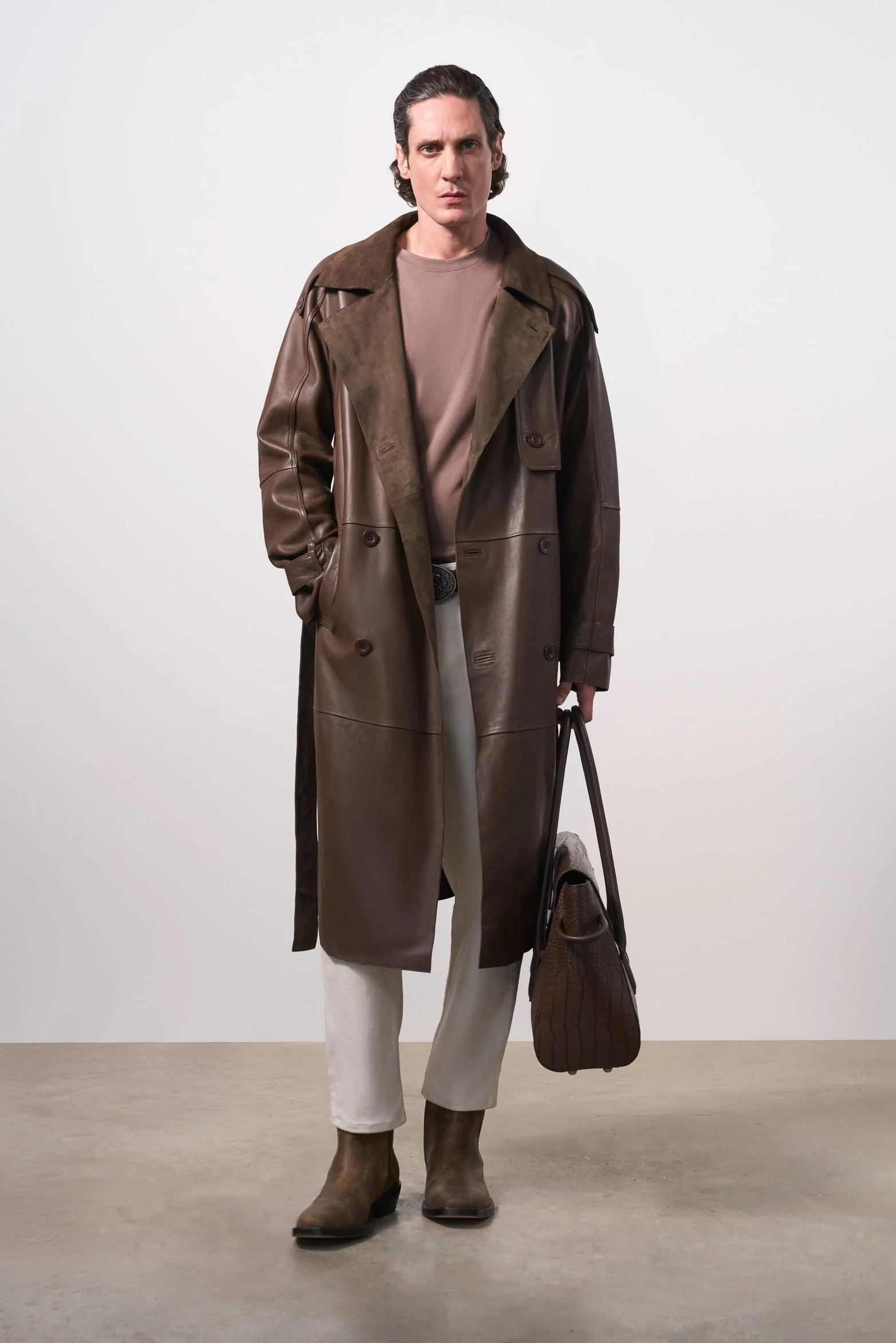 Men's Leather Trench Coat