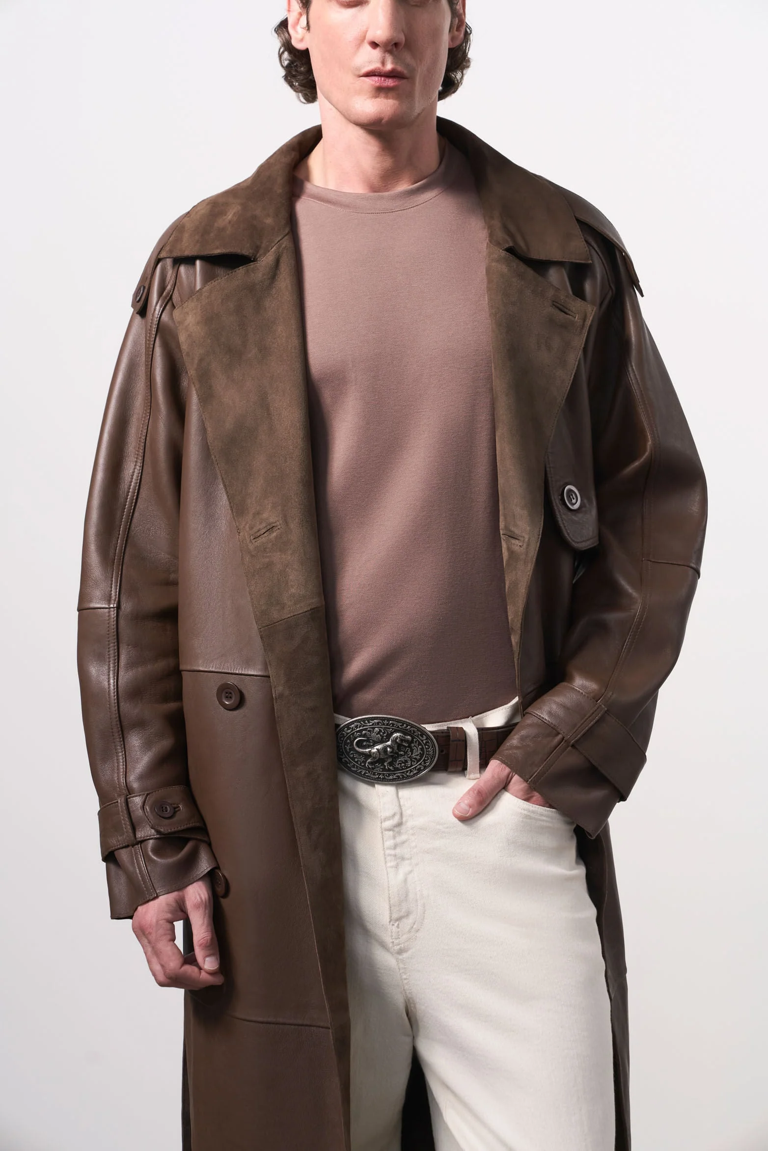 Men's Leather Trench Coat - Image 6