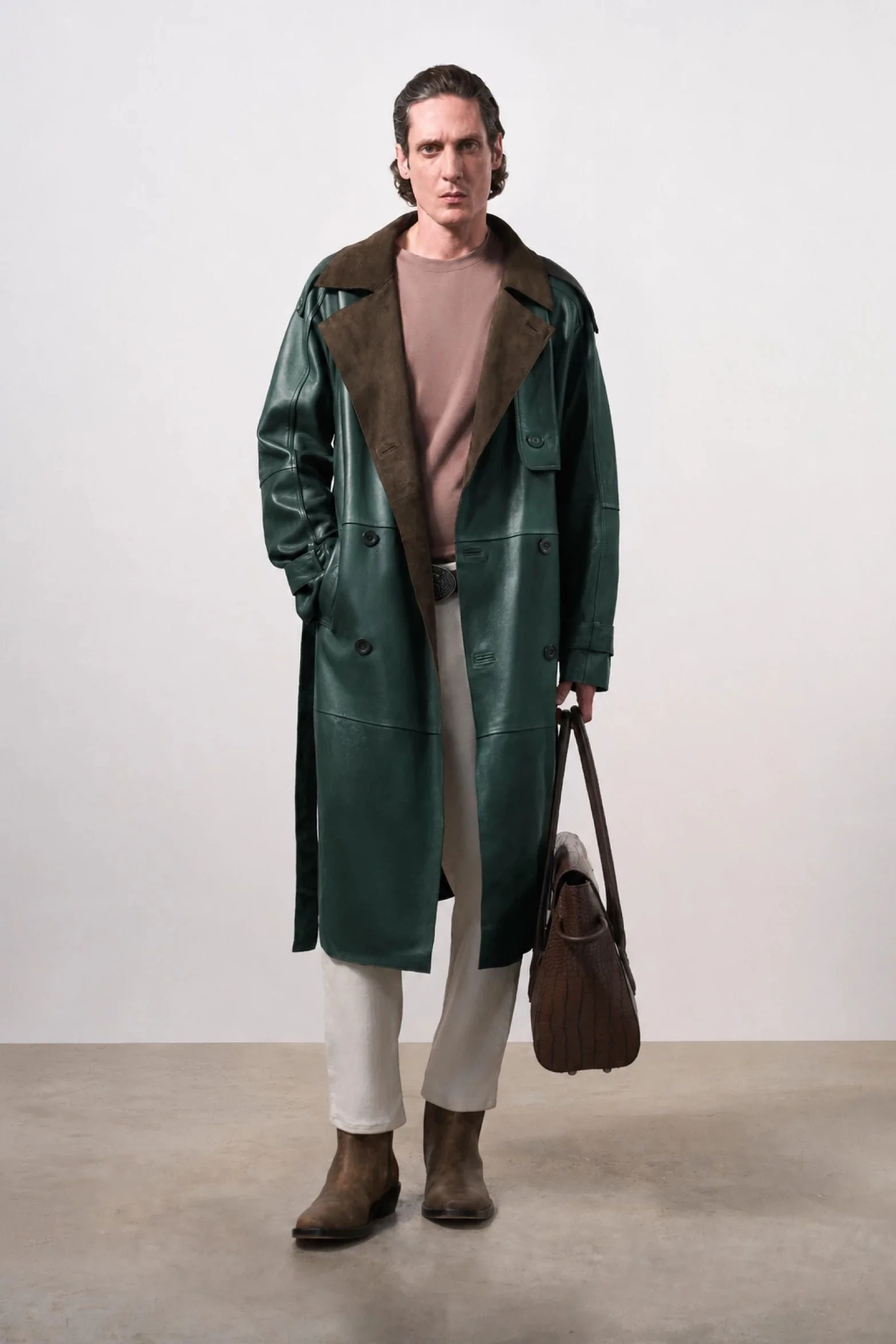 Men's Leather Trench Coat