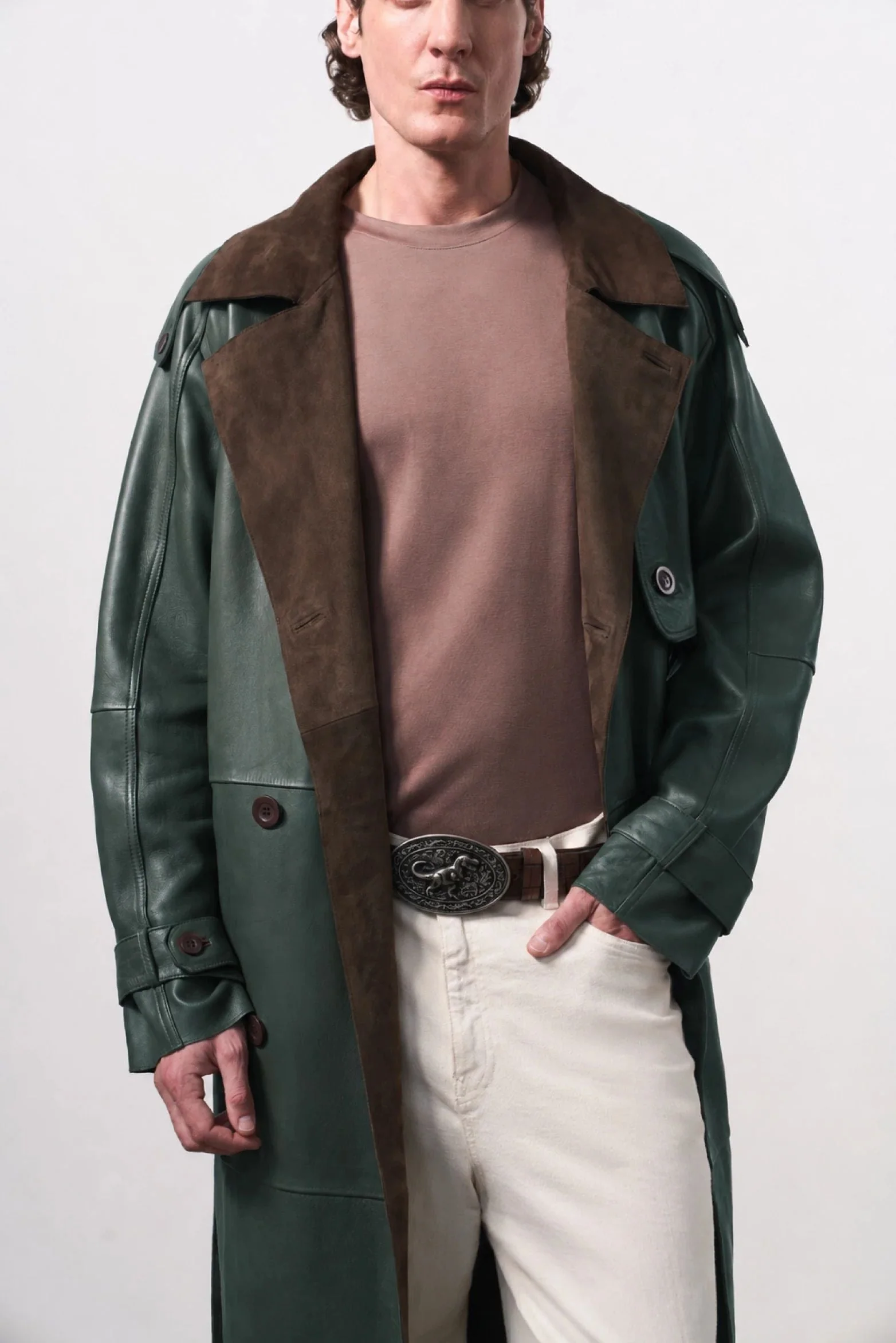 Men's Leather Trench Coat - Image 6